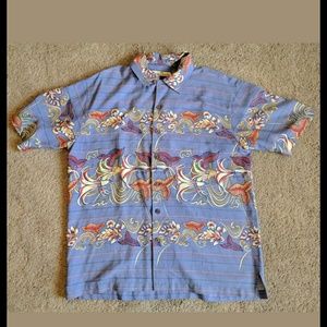 Tommy Bahama Silk Shirt Stripes Hawaiian Flowers